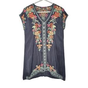 Johnny Was Heidi Tunic Top Embroidered Boho Floral Women XS Indie Hippie Coverup